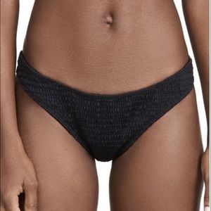 Reformation Shore Black Smocked Cheeky Bikini Swim Bottom M